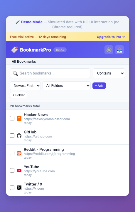 BookmarkPro Main Interface